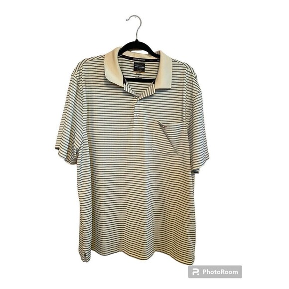 Mens Yellow Greg Norman Stripped Golf Shirt XL - Picture 1 of 3